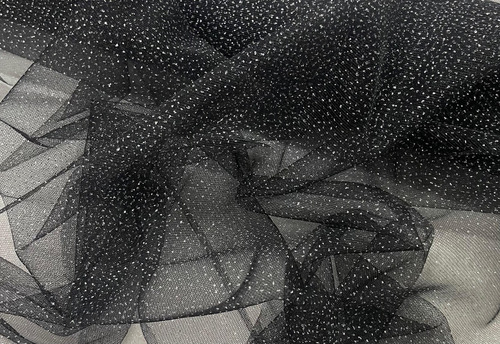 Tela Tul Con Glitter - Brillante- Indumentaria- X Mts- Tdj Negro Liso