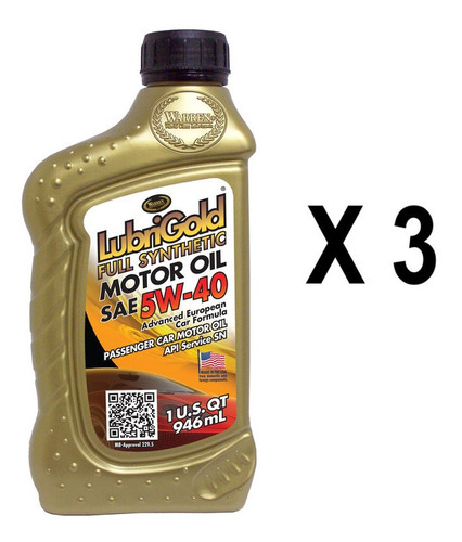 Aceite Motor Warren Lubrigold 5w40 Sintetico, 2.838 Lt