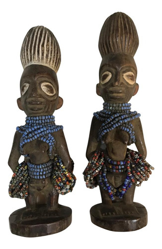 Escultura De Madeira Africana - Casal Ibegi