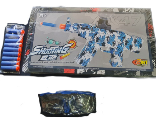 Pistola Ametralladora Ak-47 2 En 1 Hidrogel Y Dardos Azul Camuflado