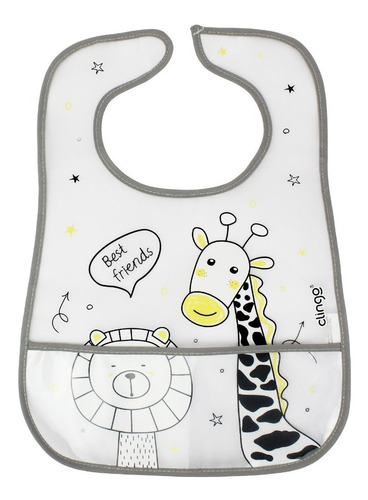 Babador Bebe Impermeável Plástico C/bolso Infantil Clingo Girafa