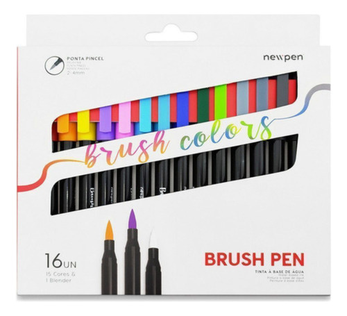 Canetinha Ponta Pincel Brush Pen 16 Cores 2-4mm Brush Colors