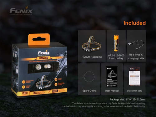 Farol LED Fenix HM60r 1200 lúmens branco e vermelho Cor da lanterna preta Cor da luz branca