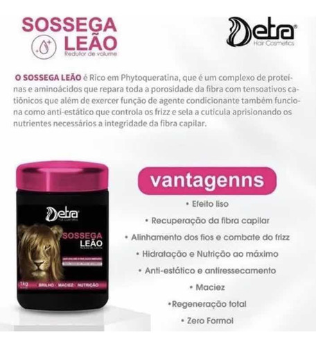 Botox Capilar Detra Cosméticos Sossega Leão Efeito Liso 1 Kg