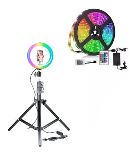 Kit Aro Anillo Selfie Tripode Usb Tira Luz Led Rgb 5050