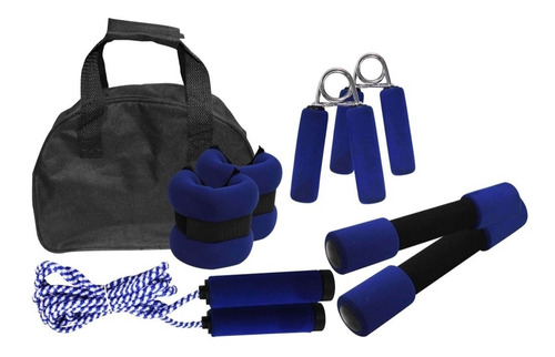 Kit Aeróbicos Con Pesas Y Lazo - Sportfitness ( Azul-negro)