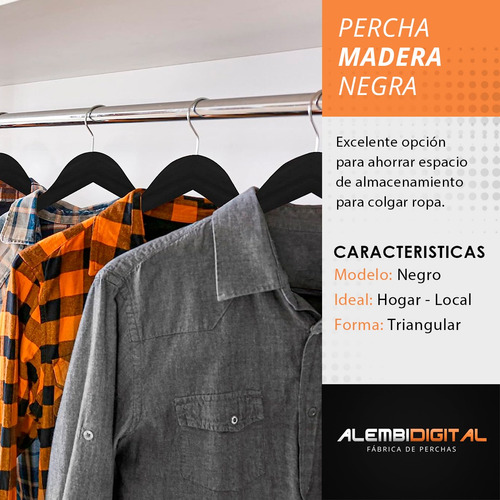Perchas De Madera Negras Premium X 10