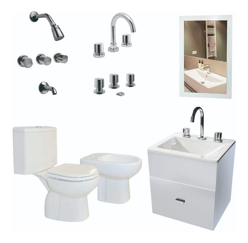 Baño Inodoro Vanitory Melamina 40cm Bidet Griferia Y- Cuotas