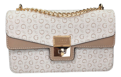 Bolsa Guess Sg914221 Nueva 100 % Original Con Etiqueta Blanco Estampado Oro Beige