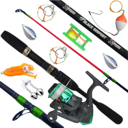 Super Combo De Pesca Chicos Cañas Reel Lineas Plomo Señuelos