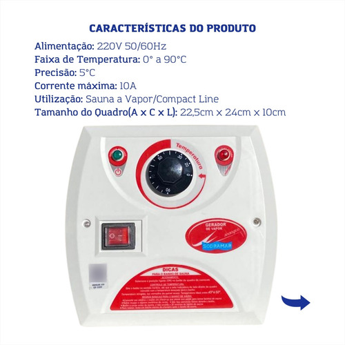 Sauna A Vapor 12kw Quadro Analógico, Kit Instalação, 2 Lumin