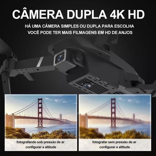 Mini Drone E88 Pro Com Câmera Dupla Wifi Com Case 2 Baterias