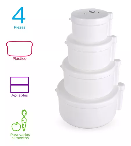 Conjunto de Recipientes para Alimentos - Pack de 4 en Color Blanco