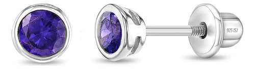 Pendientes De Plata De Ley 925 Con Bisel Morado De 4 Mm Y Ci