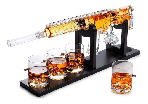 Set De Decantador De Licor 800 Ml Diseno Pistola Con 4 Va...