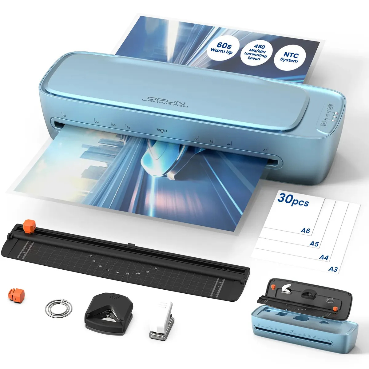 Laminadora Qfun SL888-QL de 13" en Frío y Calor con Cortador, Perforadora y 30 Micas para A3