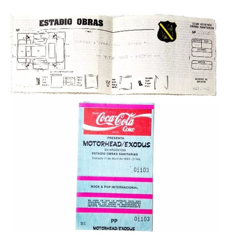 Entrada De Motorhead Exodus Obras Sanitarias Año 1993