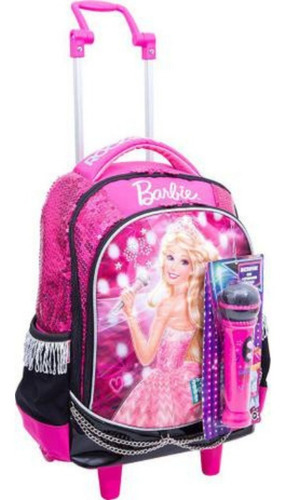 Mochila Com Rodinhas G Barbie Rock'n Royals Com Microfone Cor Rosa-chiclete