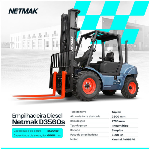 Empilhadeira Diesel Netmak D3560s 3,5 Ton Torre Triplex 6,0m