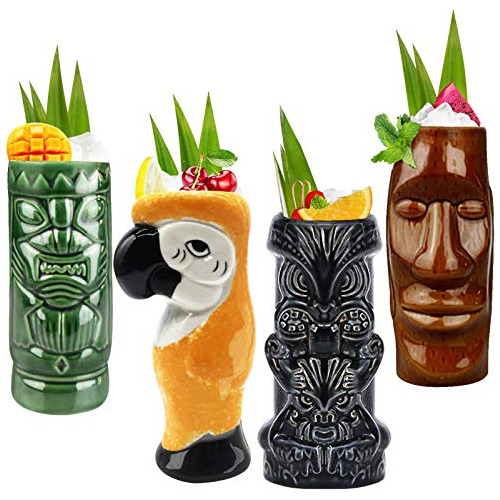 Tiki Mugs Cóctel Set De 4 - Grandes Tumblers Cerámica S79df