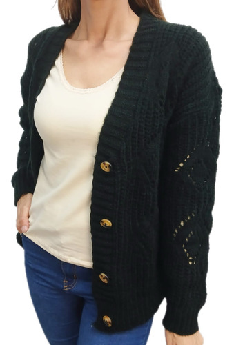 Saco Cardigan Oversize Tejido Lana Frizada Con Botones Mujer