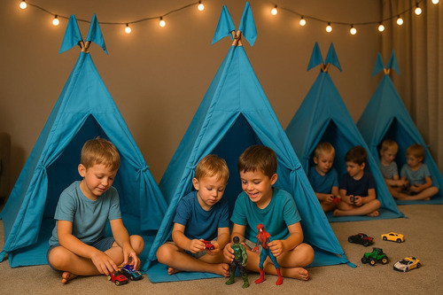 Kit 3 Cabana Festa Do Pijama Barraca Infantil Tenda De Índio Cor Azul