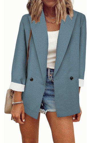 Saco Blazer Cuello Solapa Mujer Juvenil Color Sólido