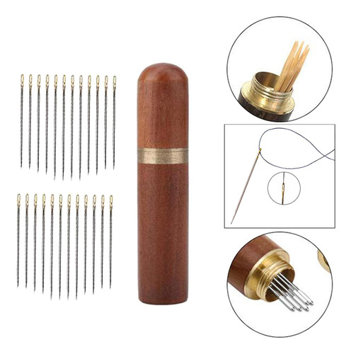 4 X 24x Agujas De Enhebrar De Madera Caja De Brown_golden