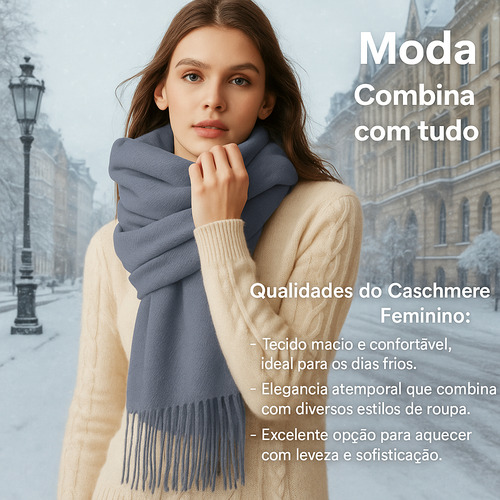 Kit 2 Echarpe Feminino Cachecol Manta Pashmina Lenço Xale Variadas - Envio Sortido Liso / Estampado Ou Xadrez Unico