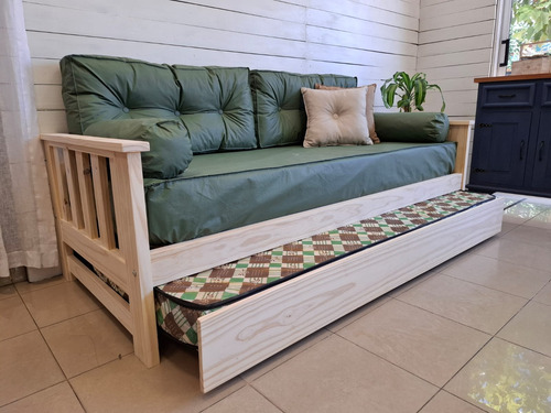 Diván Cama Sillón + 2 Colchones + Kit Diván Eco Cuero Madera Cruda Eco Curo A Eleccion