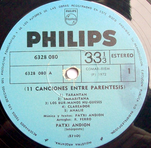 Patxi Andión ( 11 Canciones Entre Paréntesis ) Vinilo 1972
