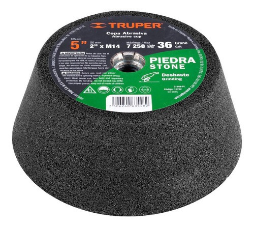 Copa Desbaste Piedra 5'' Grano 36 Ent. M14 Truper 13792