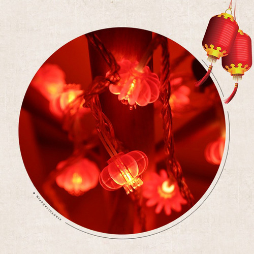 Cadena De Faroles Chinos Rojos Con Cuentas Led Impermeables
