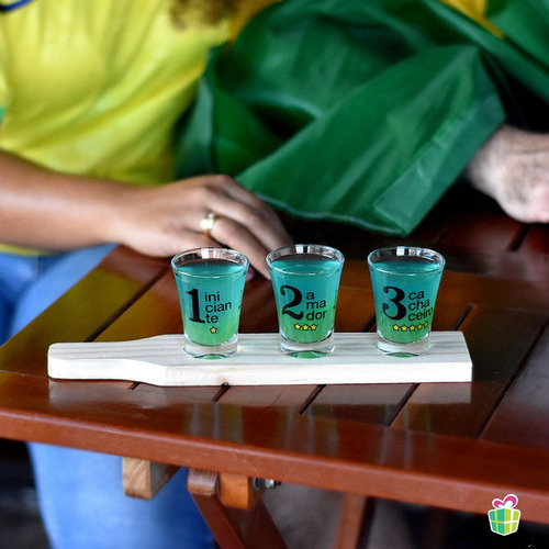 Conjunto Copo Dose Shot Com 3 Un Régua Madeira - Cachaceiro Cor Transparente