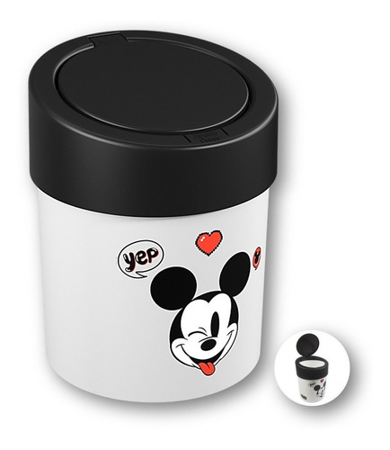 Lixeira Mickey Com Tampa Coza Disney 5 Litros Branco E Preto