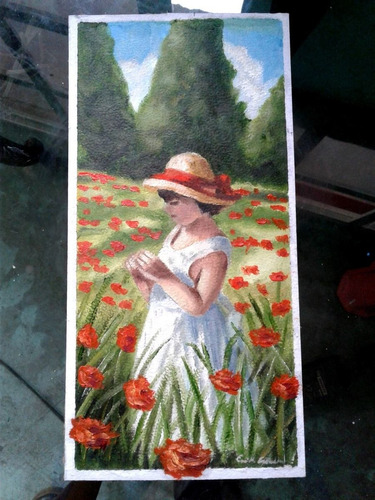 Pintura Oleo Niña En El Campo