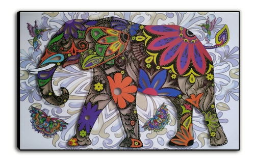 Cuadro De Elefante Estilo Hindú. (86x56 Cm)