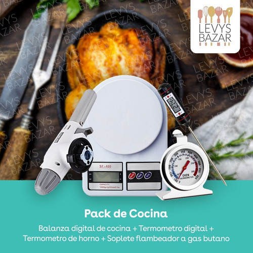 Imagen 2 de 9 de Kit Balanza + Termometro Cocina + Soplete + Termometro Horno