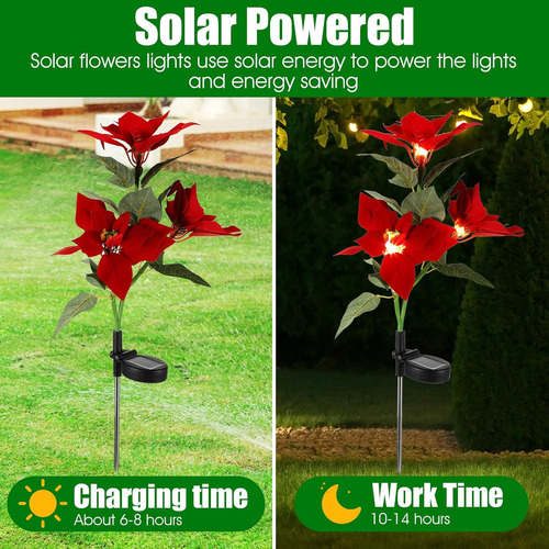12 Luces Solares De Estacas De Flor De Pascua, Ip65, Imperme