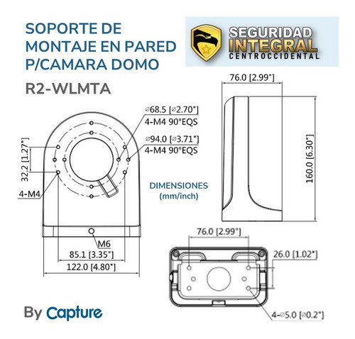 Imagen 5 de 5 de Soporte En Pared P/camara Domo R2-wlmta Hasta 1kg Capture