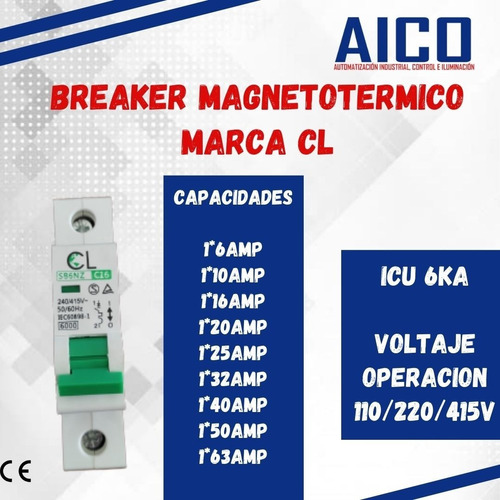 Breaker Magnetotermico De 1 Polo Desde 1a Hasta 63a 