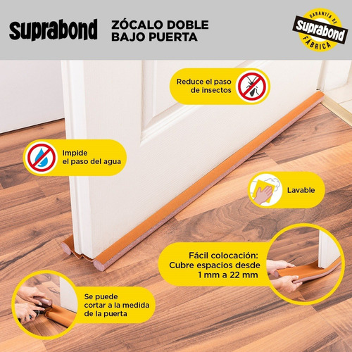 Imagen 2 de 9 de Zócalo Burlete Suprabond Doble Bajo Puerta 95cm - Marrón