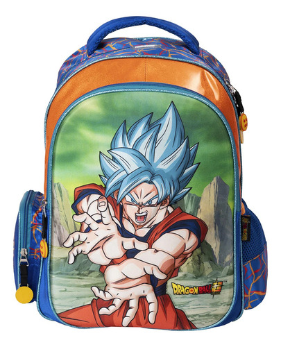 Mochila Dragon Ball Escolar Para Niño Acabado 3d Goku Ssj Blue Color Azul Diseño de la tela Liso