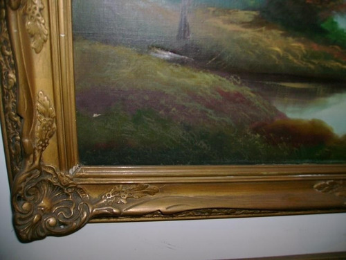 Gran Oleo Pintura Cuadro Lacustre Marco Francés Antiguo (Usado)