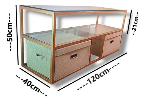 Rack Mueble Tv Moderno Dorado Con Organizadores 2 Niveles