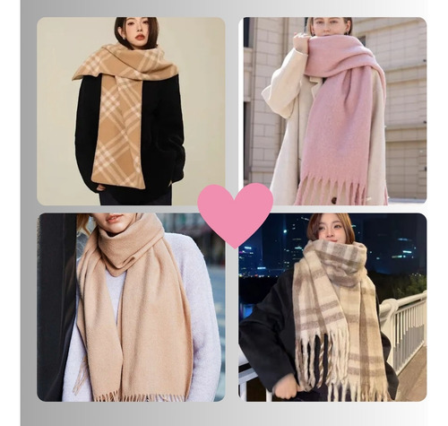 Kit 2 Cachecol Lenço Longo Feminino Pashmina Inverno Cores Variadas - Envio Sortido Liso / Estampado Ou Xadrez Unico