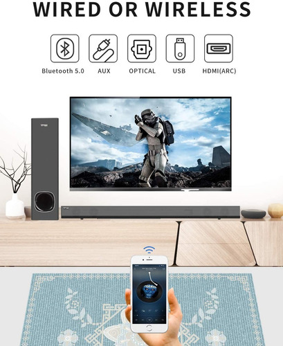 Imagen 5 de 7 de Barra De Sonido + Subwoofer 2.1 Bluetooth 5.0 Hdmi Usb 120w