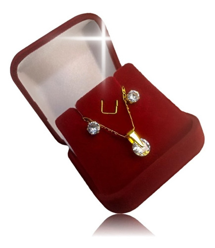 Imagem 2 de 8 de Colar E Brinco Ponto De Luz De Zircônia Banhado A Ouro 18k