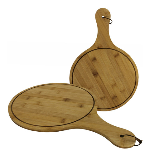 Tabla Con Mango Para Pizza Set X 2 Tablas En Madera  - El Re