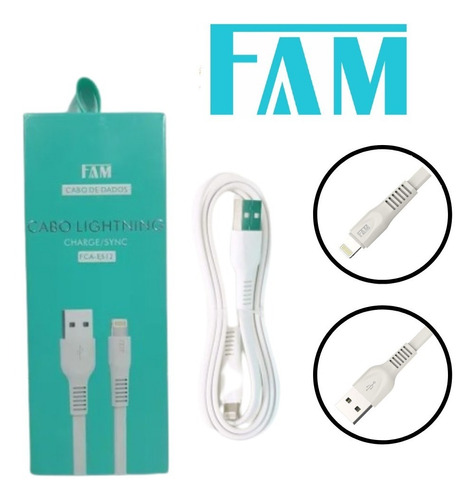 Cabo Carregador Usb Lightning Para iPhone iPad iPod - Fam Cor Branco